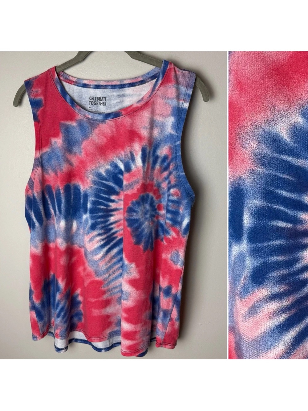 Celebrate Together Tank Top Size XL Red White Blue Tie Dye Patriotic Sleeveless